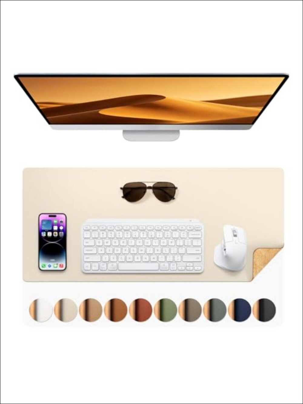 Dual-Sided Cork & Faux Leather Desk Mat Mouse Pad Large